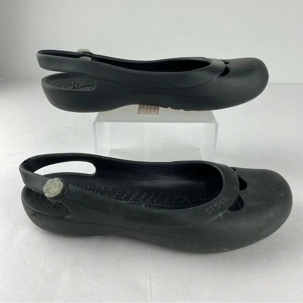 Crocs Womens 6 Black Janya Sling Back Ballet Flats Slip On Comfort Shoes